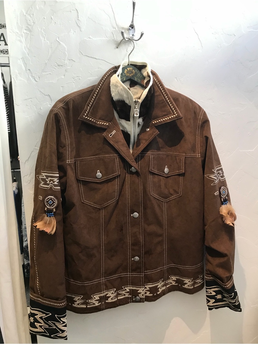 Bogner Ladies Brown Suede Embroidered Ski Jacket with Feather Trim